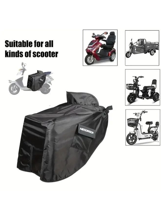 Black Windproof Fleece Lined Motorcycle Scooter Apron Cover Adjustable Waist Belt Reflective Strips - Image 1